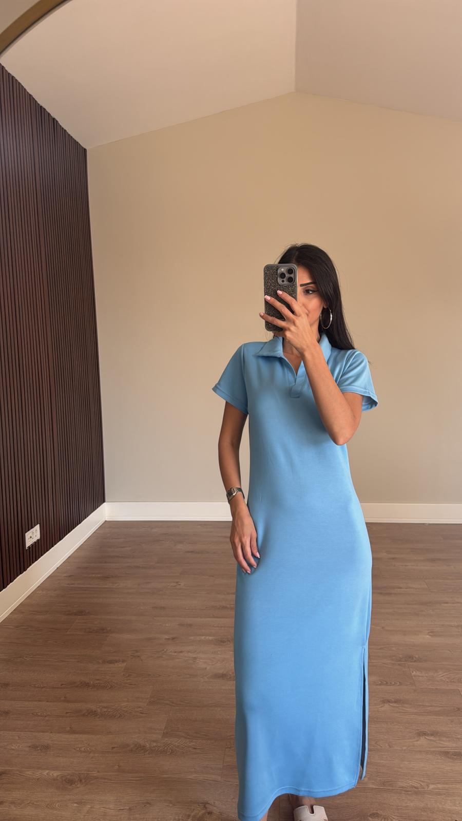 Pola Yaka Modal Kumaş Yırtmaçlı Elbise