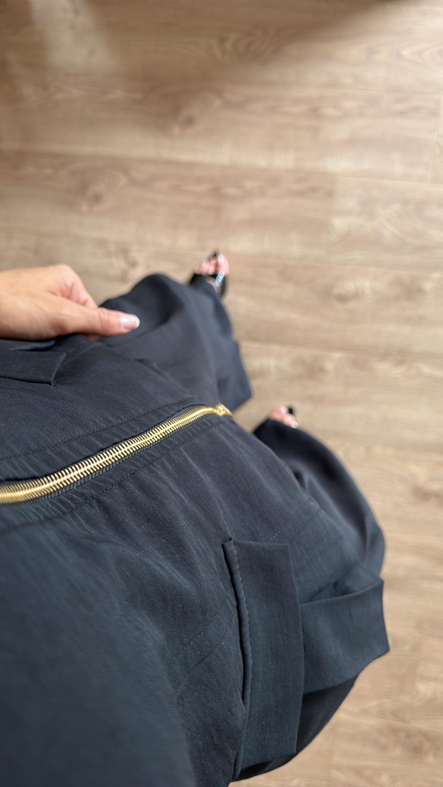 Tencel Modal Çift Fermuarlı Yelek Takım-Siyah