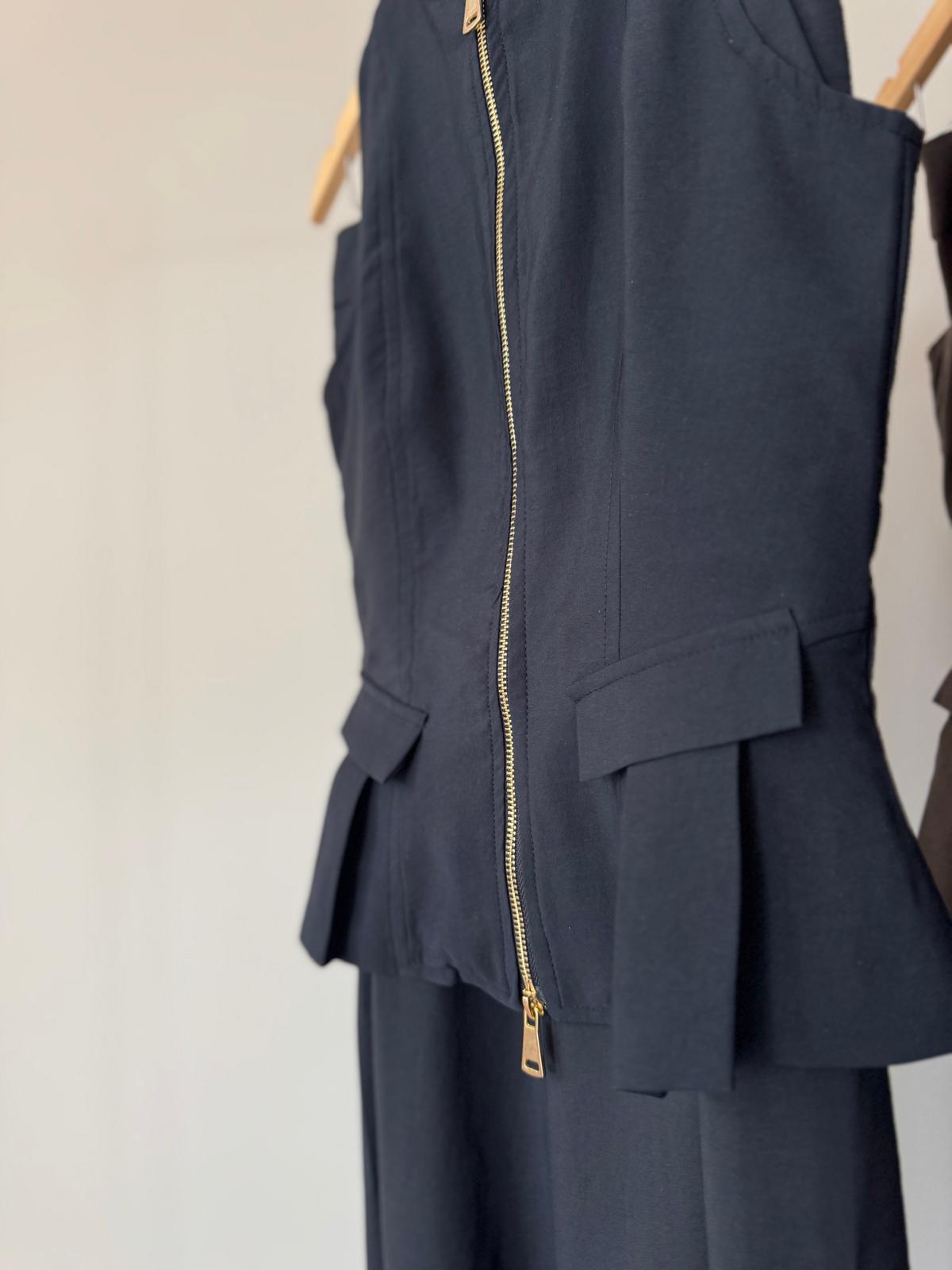 Tencel Modal Çift Fermuarlı Yelek Takım-Siyah