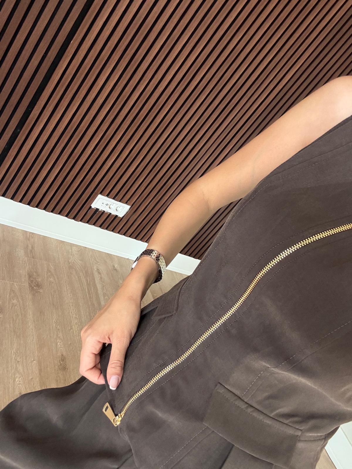 Tencel Modal Çift Fermuarlı Yelek Takım-Kahverengi