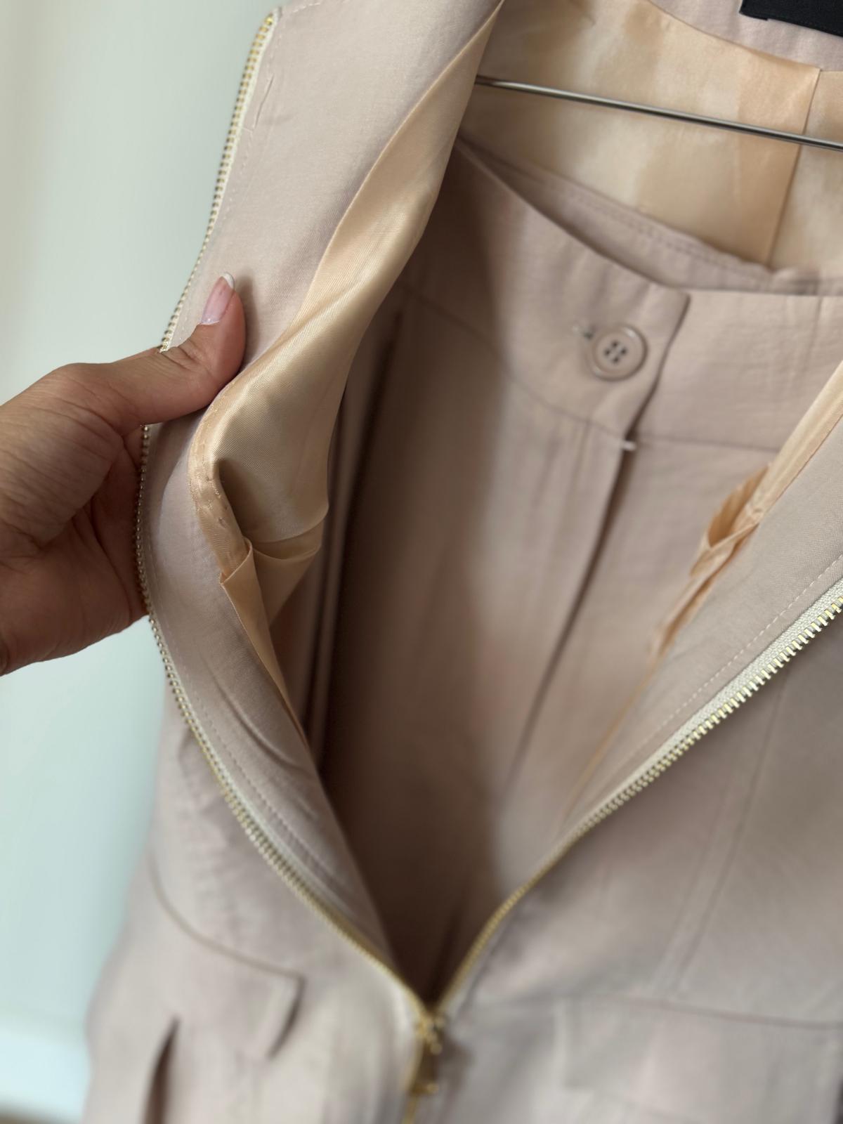 Tencel Modal Çift Fermuarlı Yelek Takım-Bej