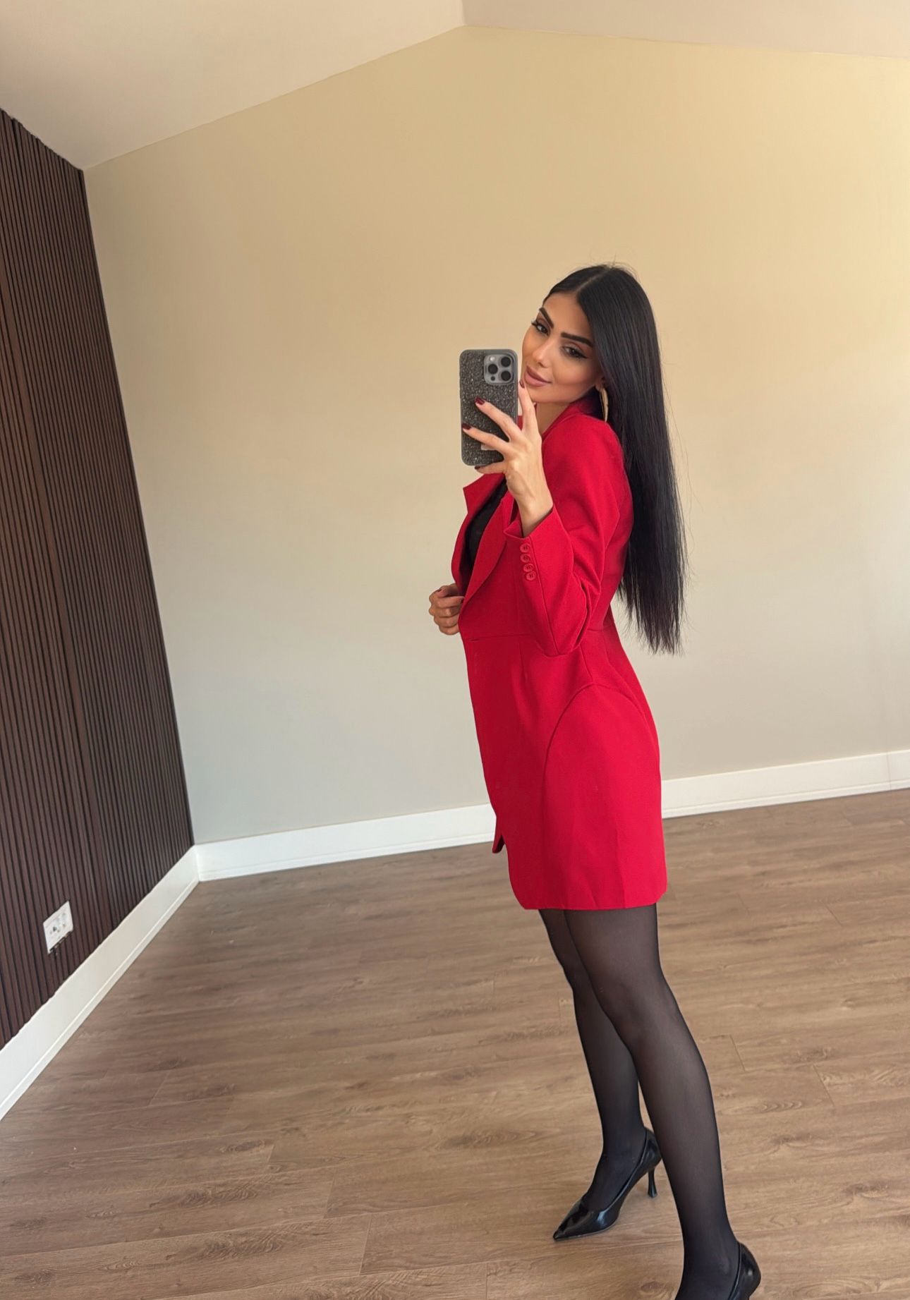 Vatkalı  Ceket ELbise Kırmızı