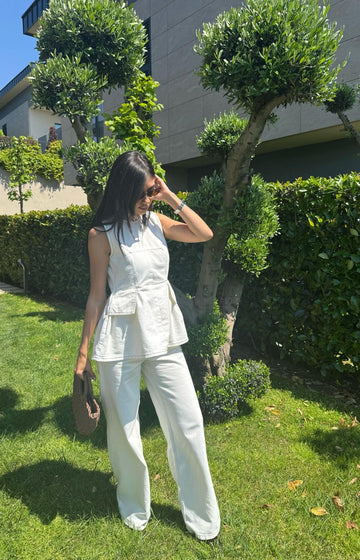 Beyaz Yumuşak Dokulu  Denim Takım