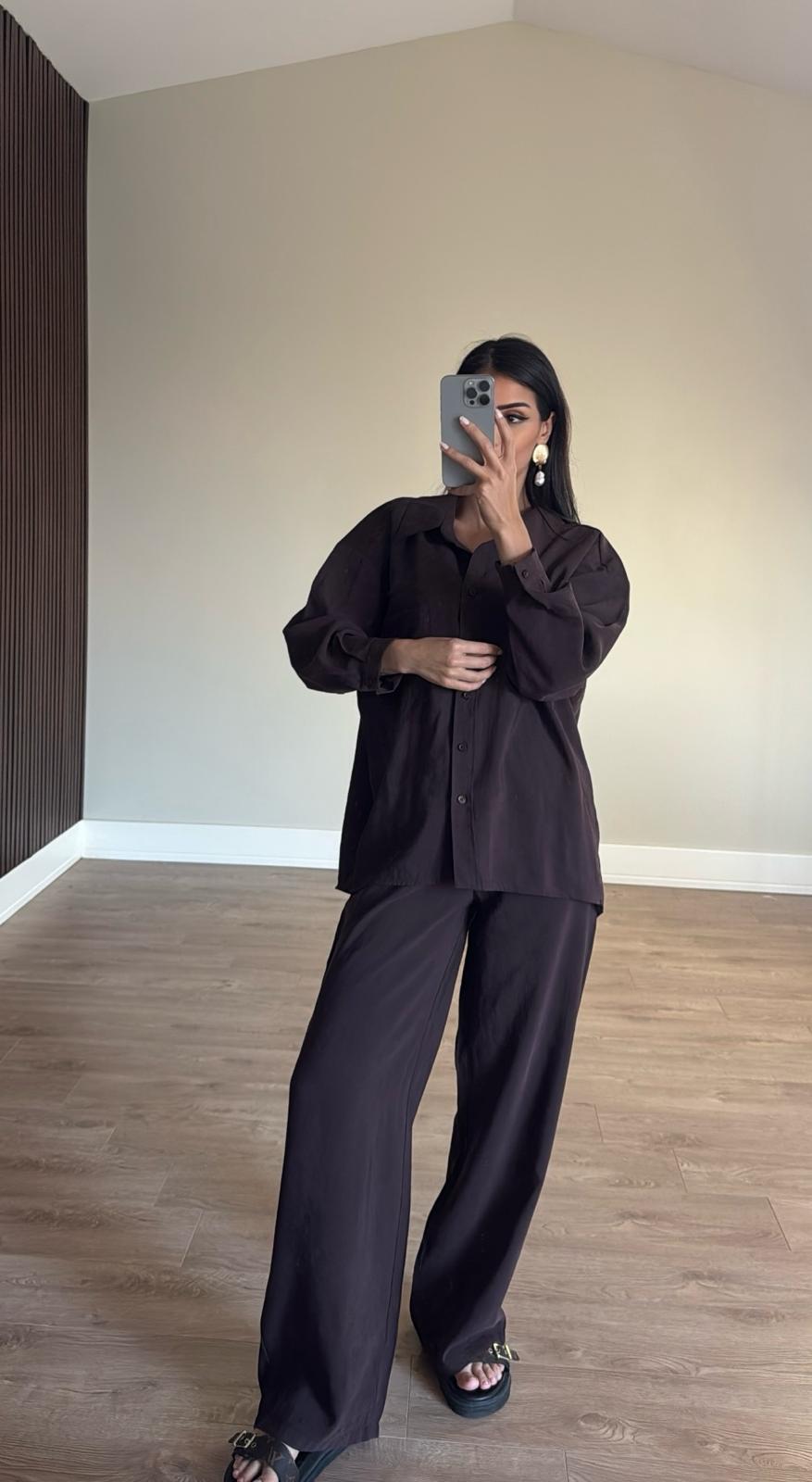 Kahve Modal Pantolon Gömlek Takım
