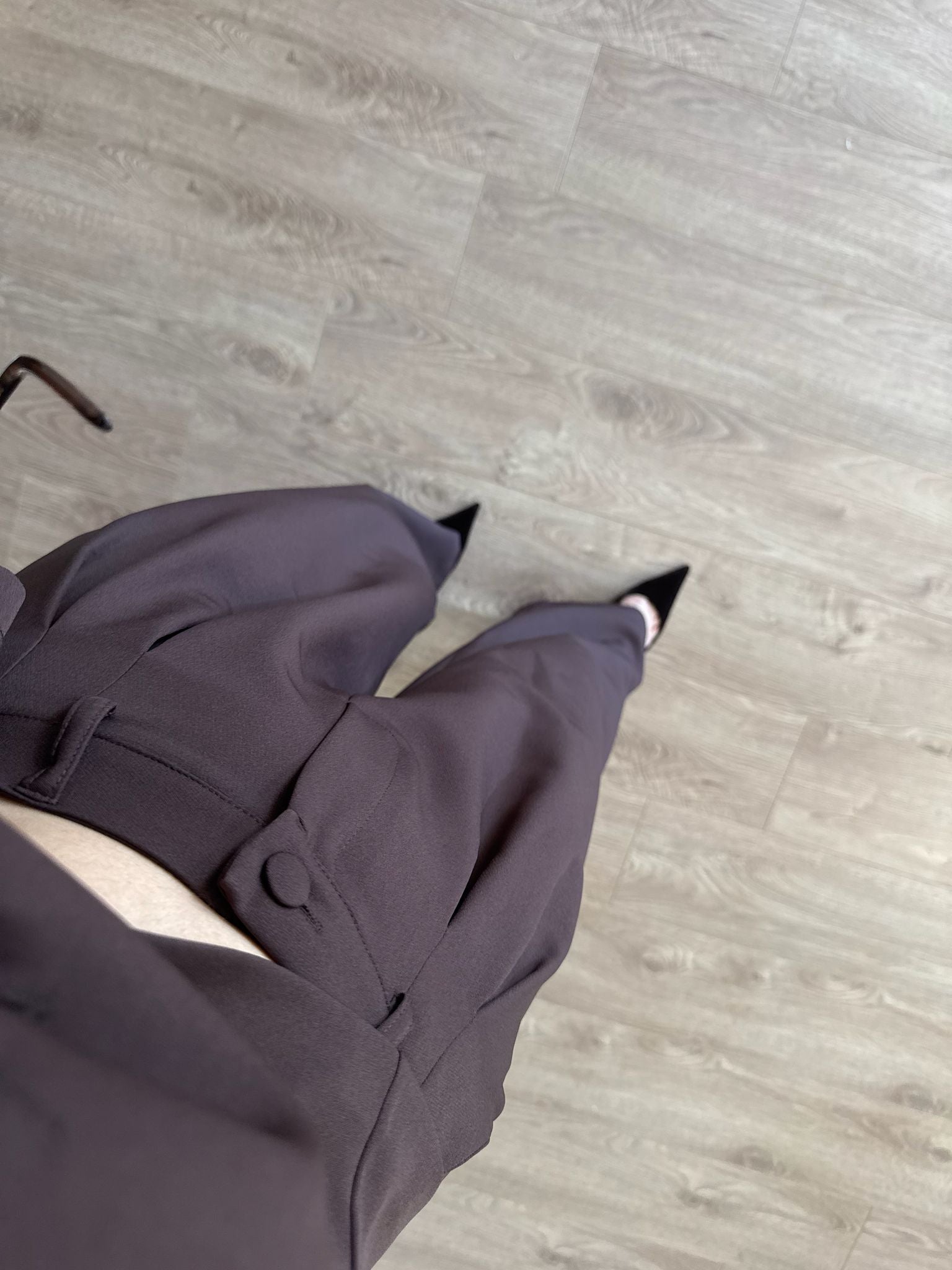 Kahve Kısa Balon Kollu Kaplama Düğmeli Vatkalı Ceket Pantolon Takım