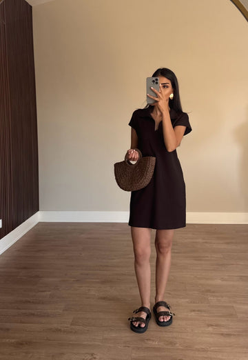 Polo Yaka Modal Kahve Elbise