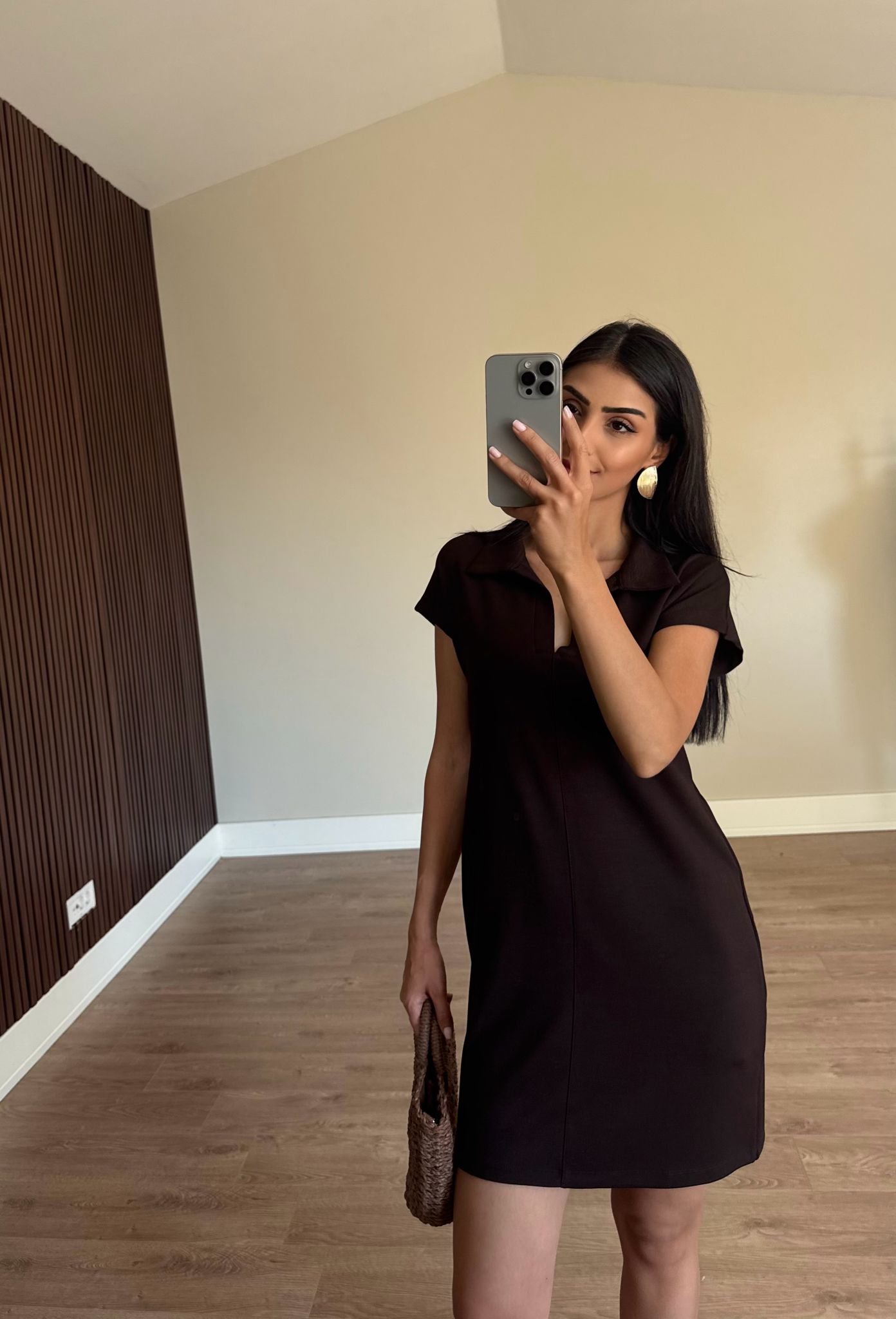 Polo Yaka Modal Kahve Elbise