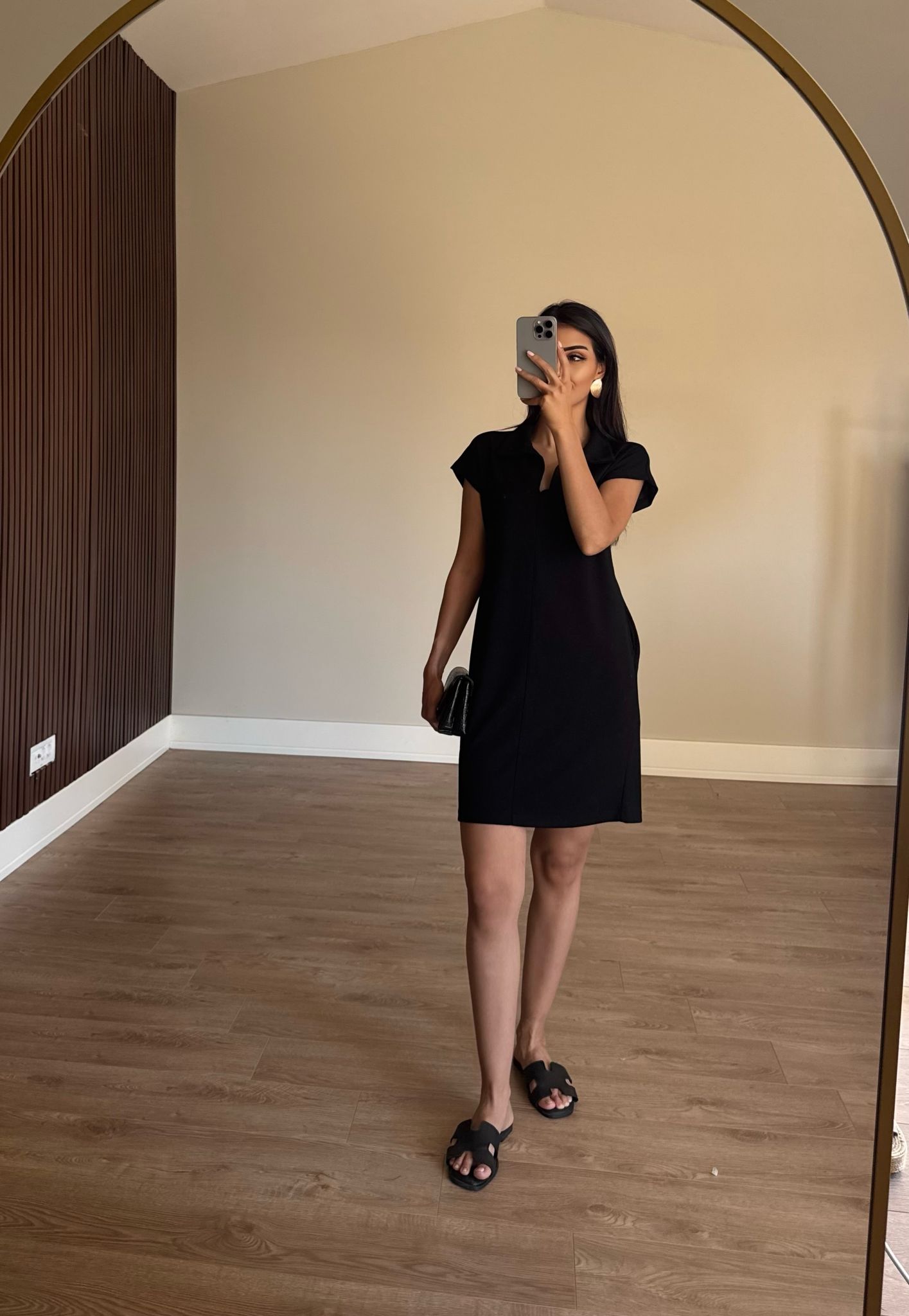 Polo Yaka Modal Siyah Elbise