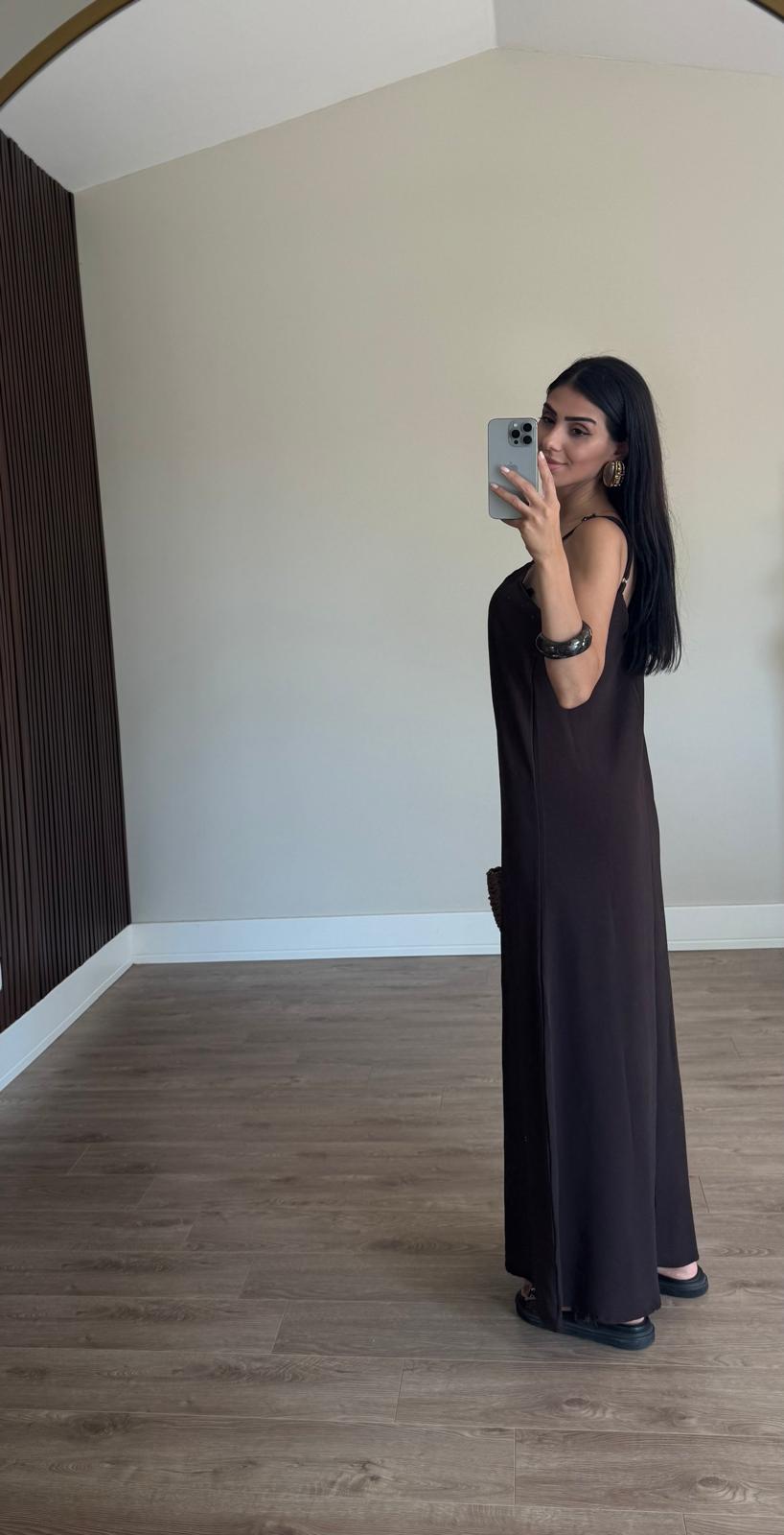 Kahve Ayarlanabilir Askılı Ayrobin Elbise
