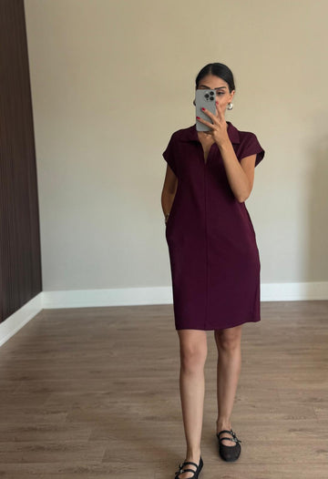 Pola Yaka Modal Bordo Elbise