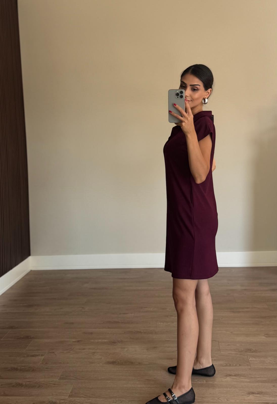 Pola Yaka Modal Bordo Elbise