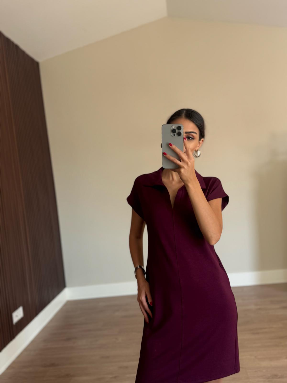 Pola Yaka Modal Bordo Elbise
