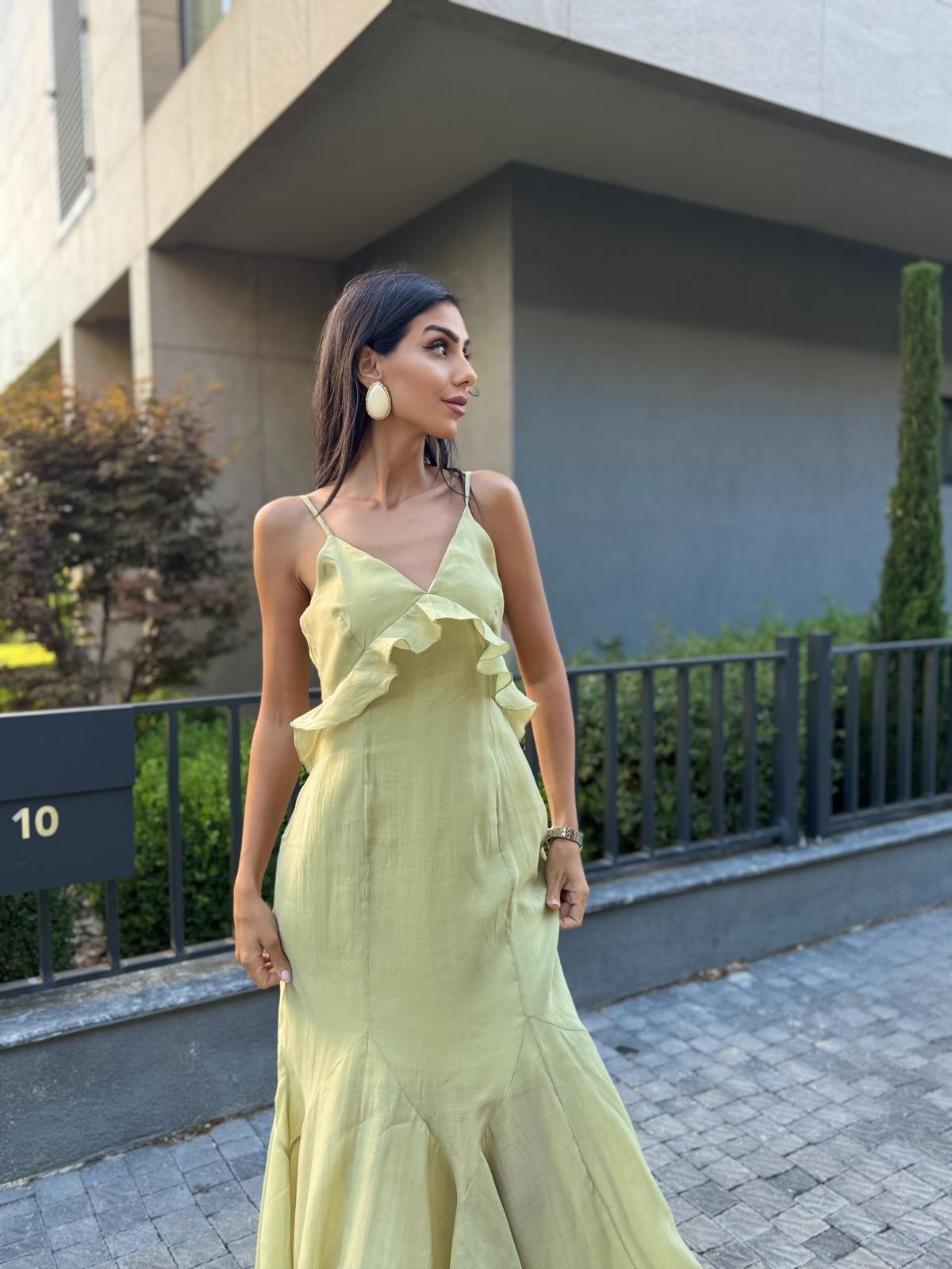 Volan Detay Mint Elbise