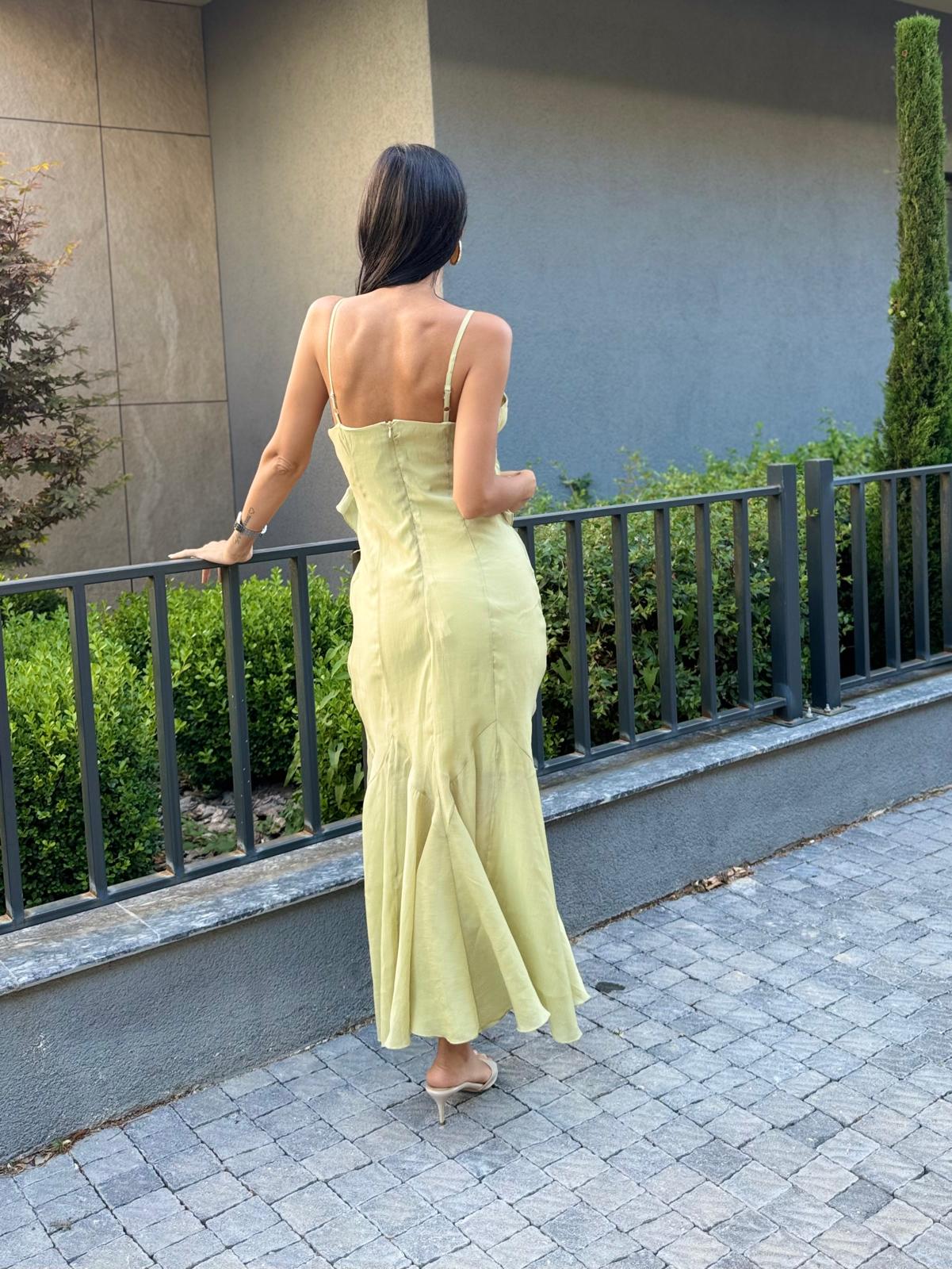 Volan Detay Mint Elbise