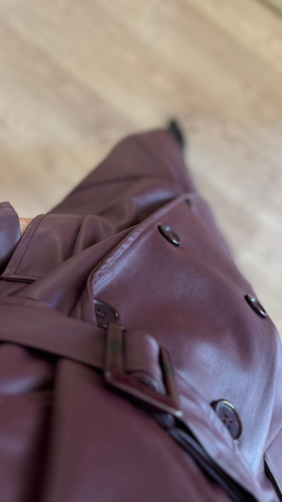 İthal Velvet Deri Bordo Trench