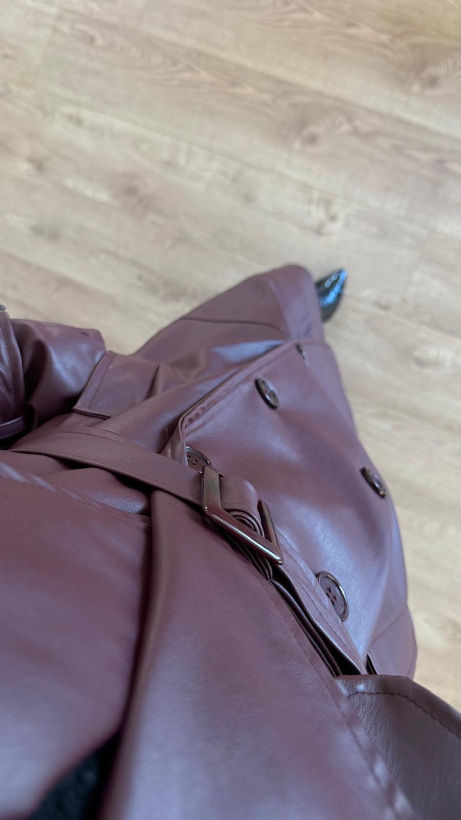 İthal Velvet Deri Bordo Trench