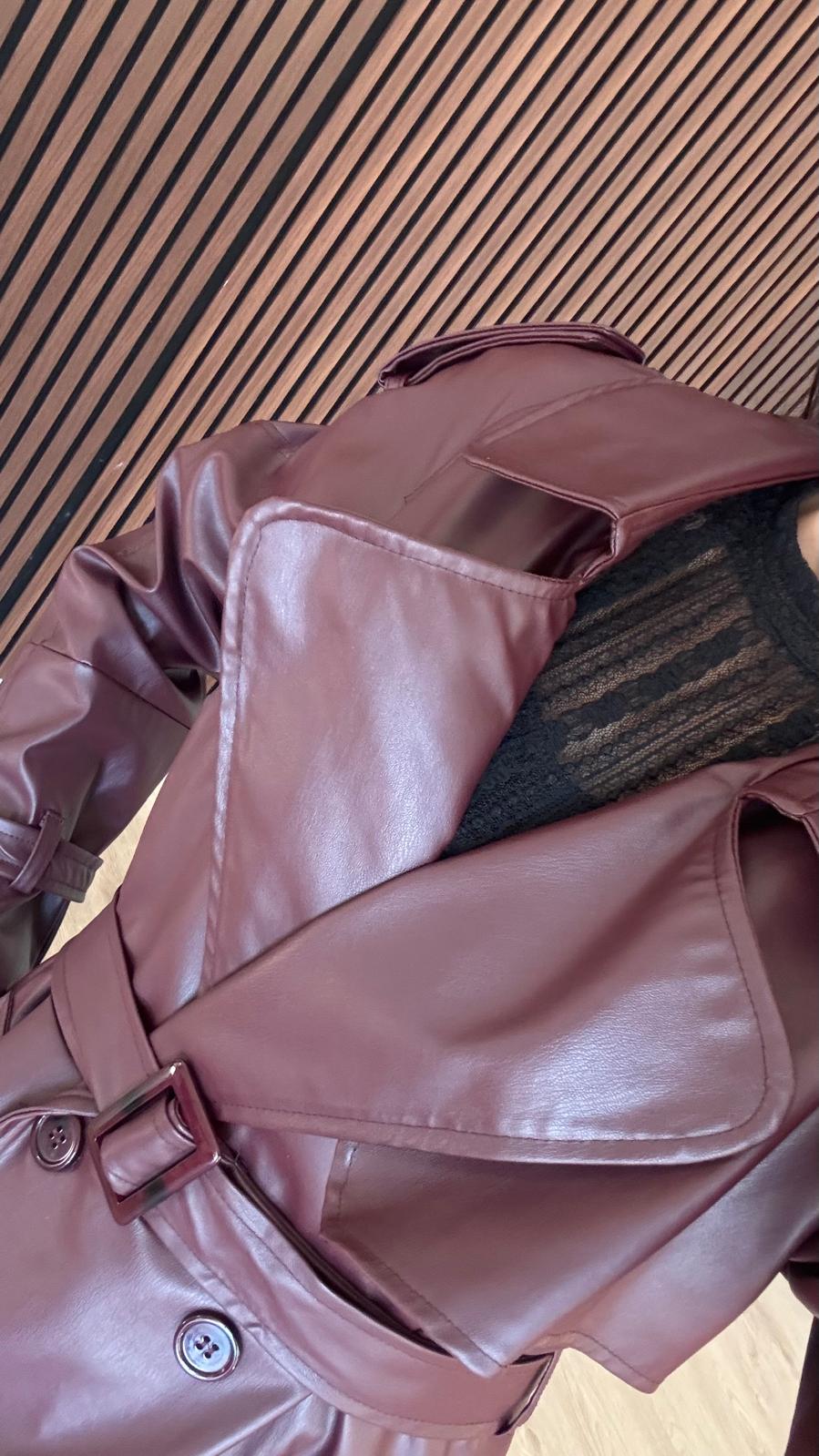 İthal Velvet Deri Bordo Trench