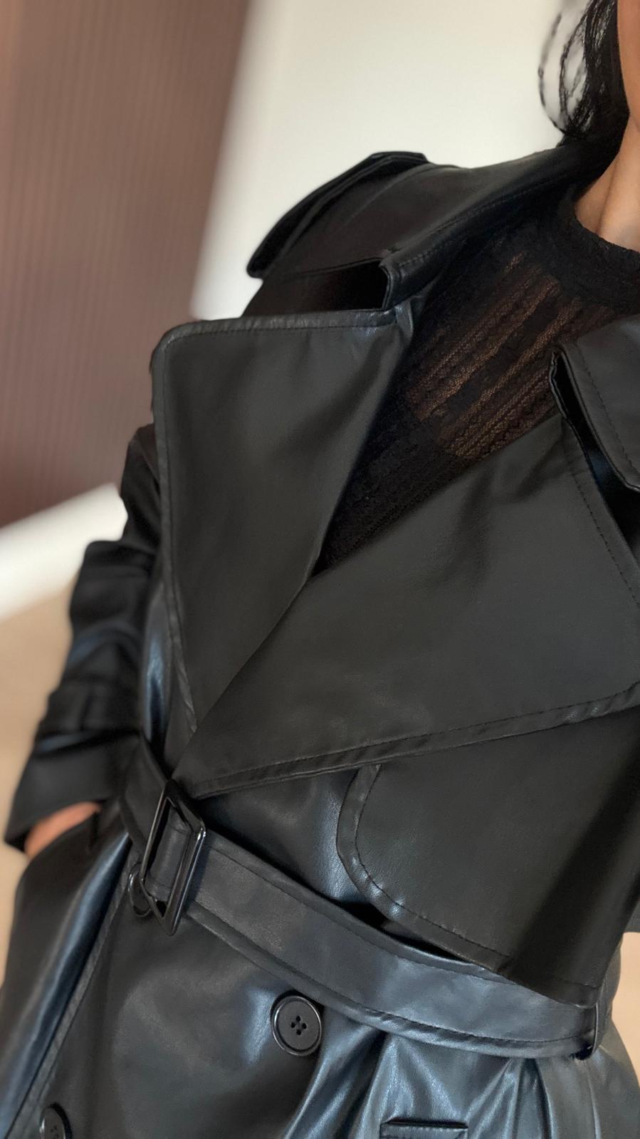 İthal Velvet Deri Siyah Trench