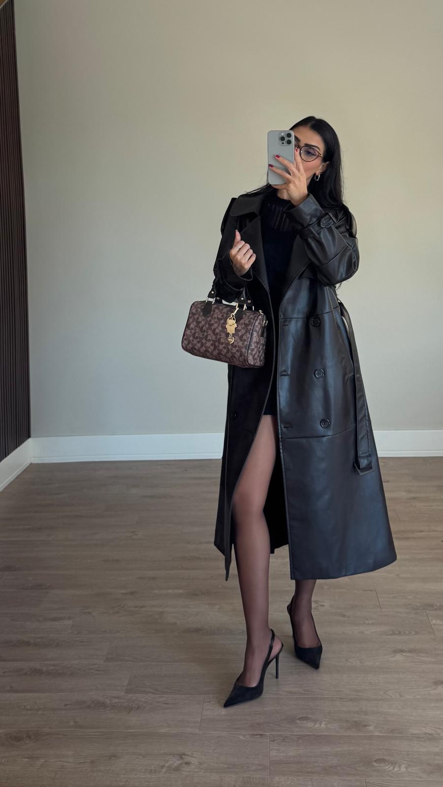 İthal Velvet Deri Acı Kahve Trench