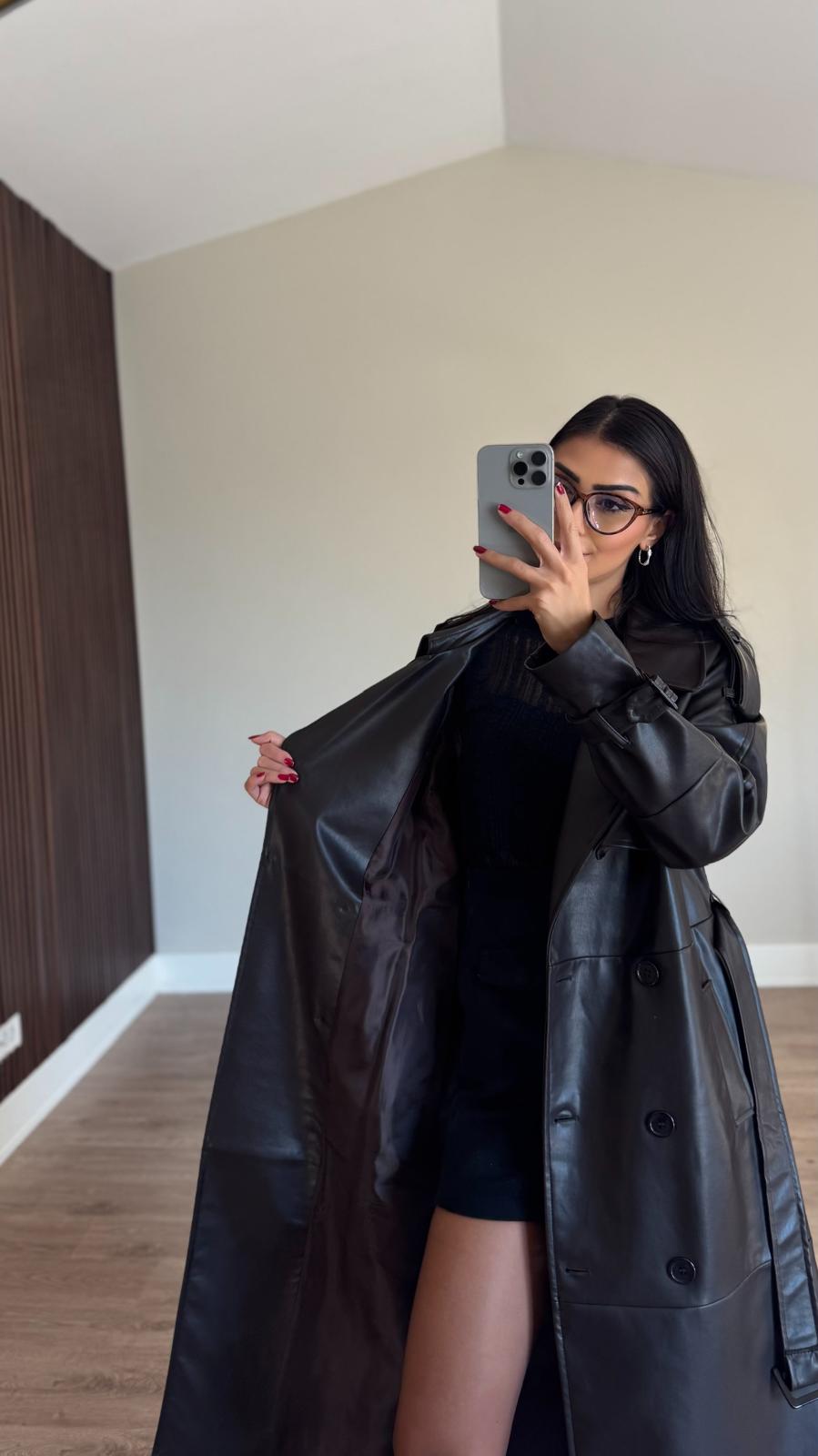 İthal Velvet Deri Acı Kahve Trench