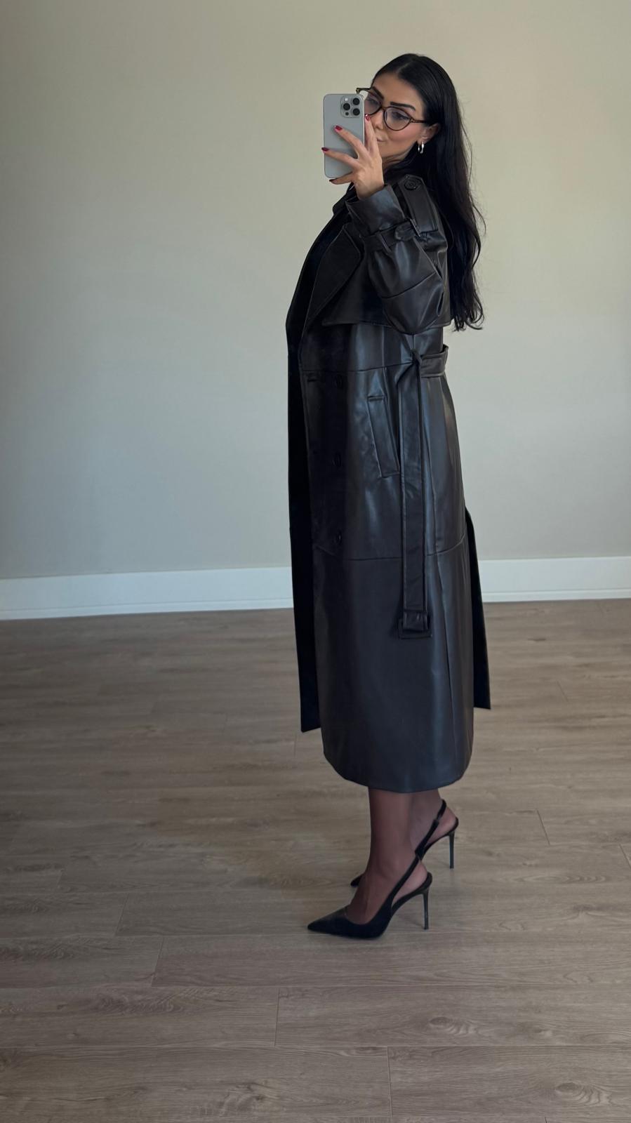 İthal Velvet Deri Acı Kahve Trench