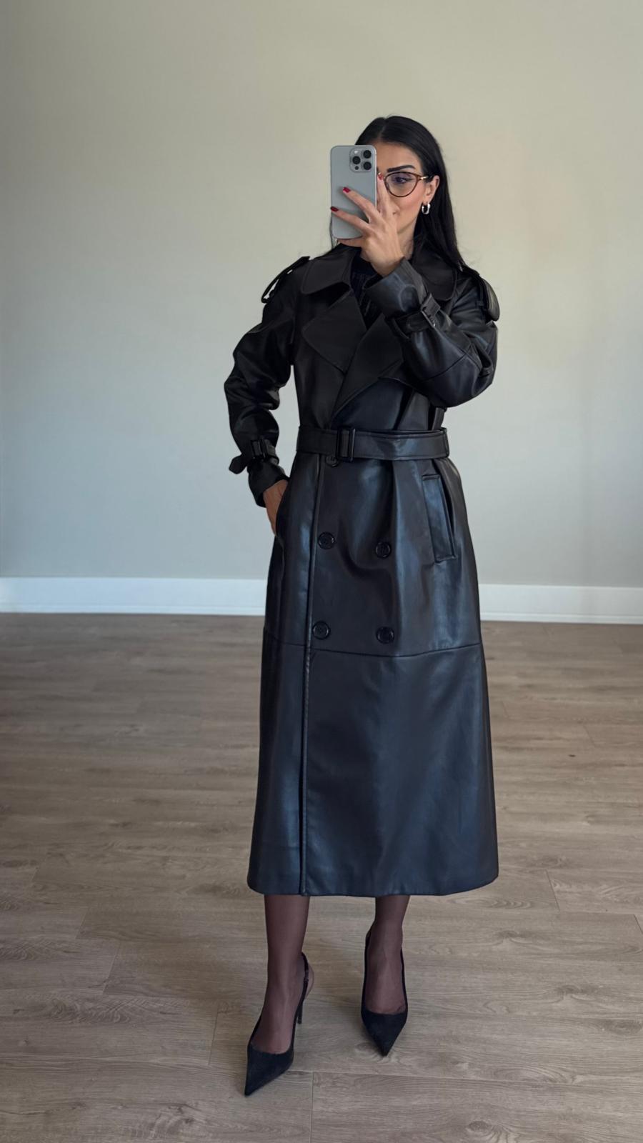 İthal Velvet Deri Acı Kahve Trench