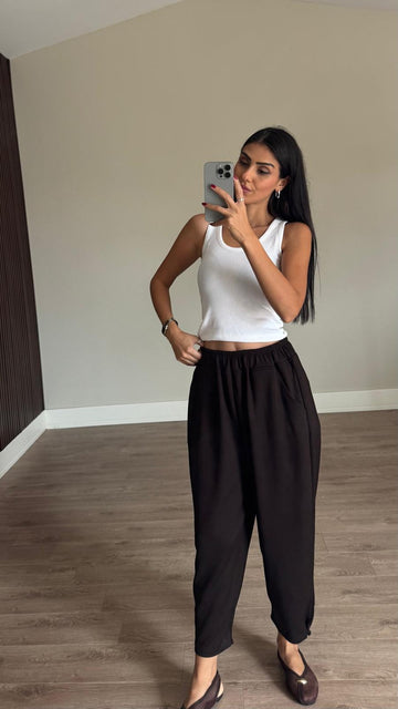 Modal Kahve Paça Tutturmalı Pantolon