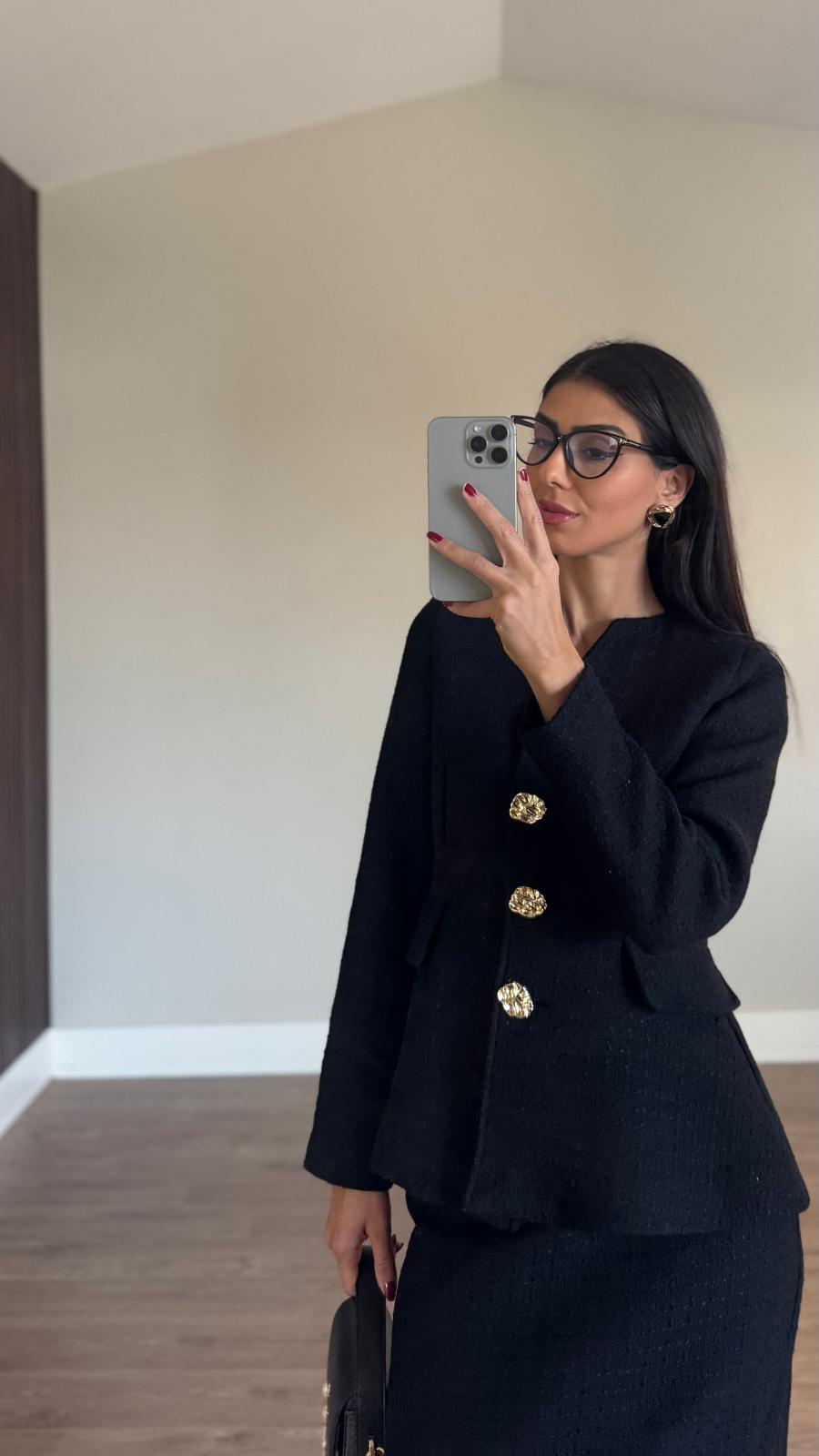 Chanel Kumaş Tuvit Siyah Etekli Takım