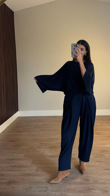 Lacivert Modal Ön Pile Detaylı Oys Model Takım