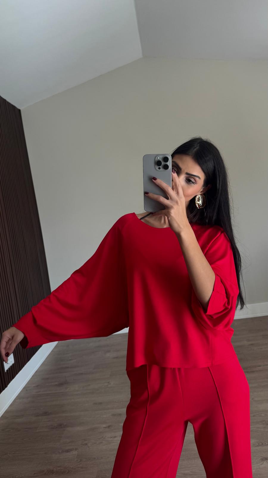 Kırmızı Ters Dikişli Modal Takım
