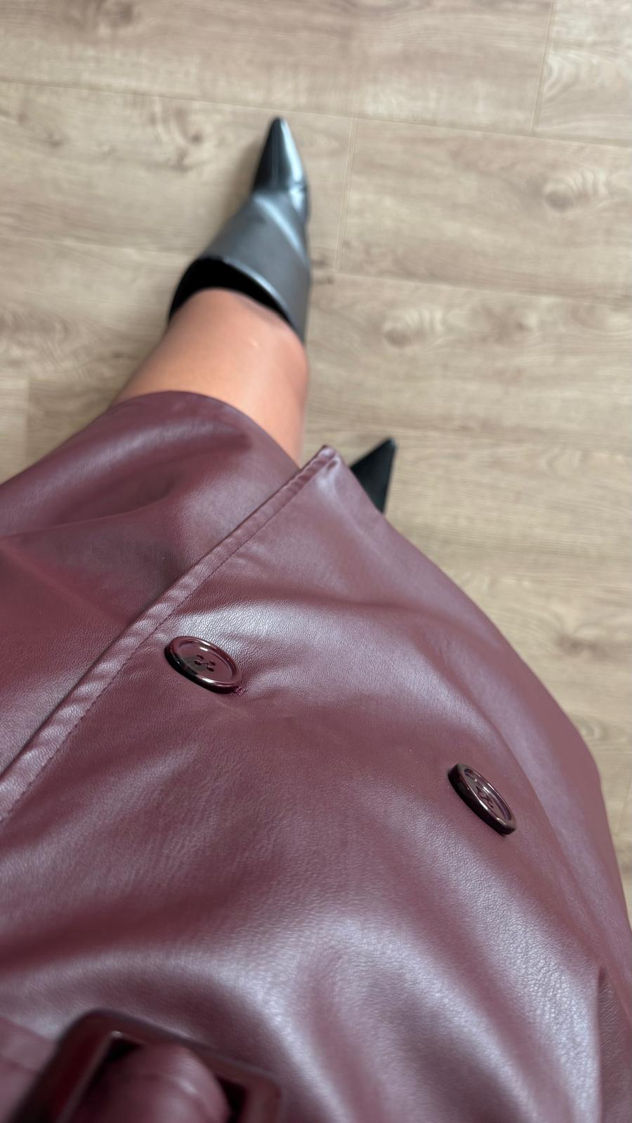 İthal Velvet Deri Bordo Kısa Trench