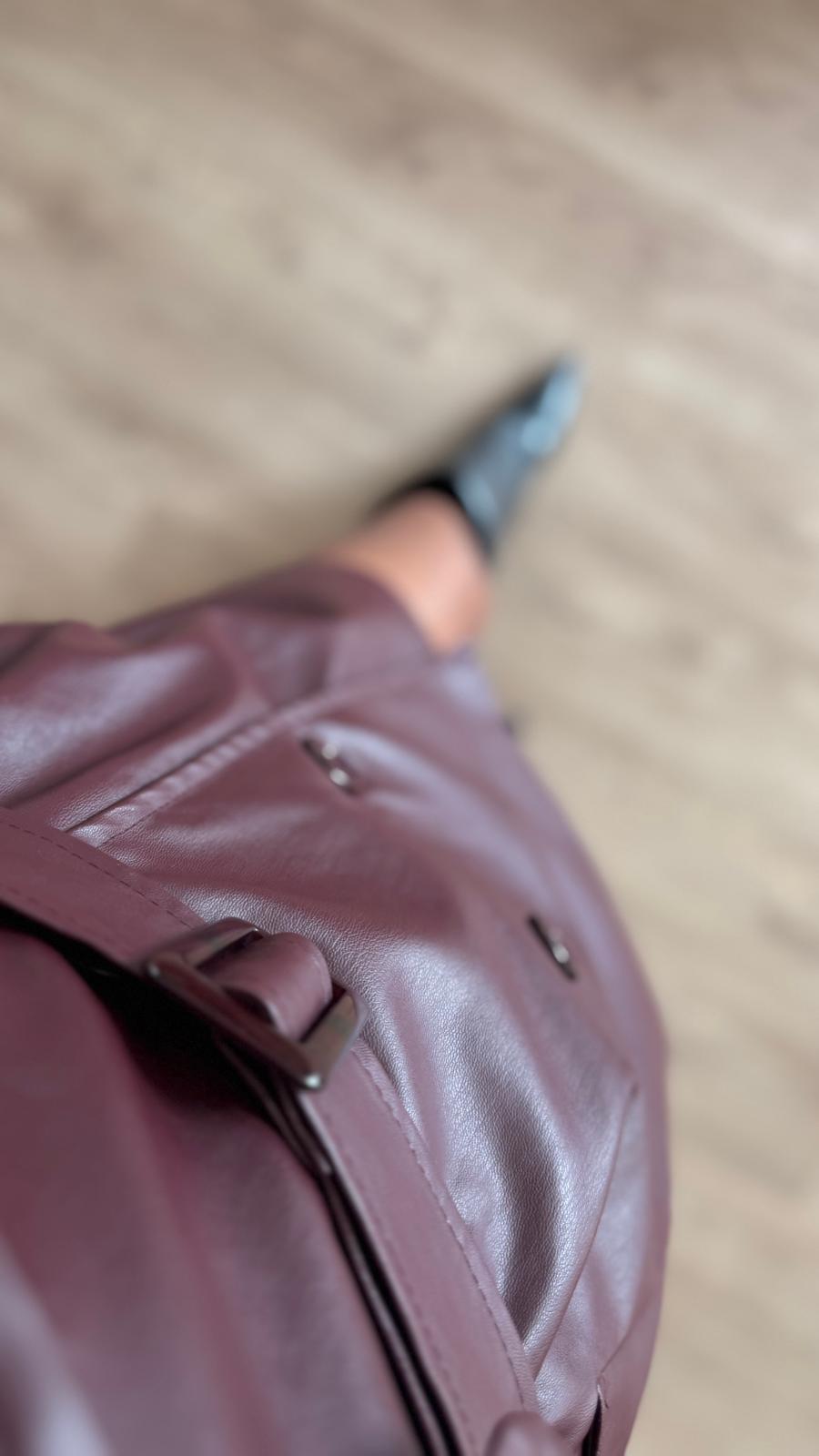 İthal Velvet Deri Bordo Kısa Trench