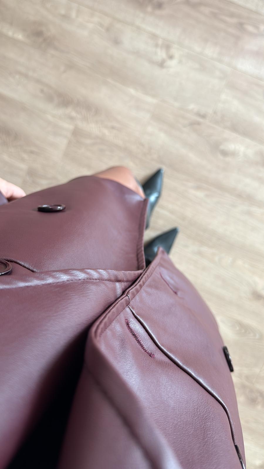 İthal Velvet Deri Bordo Kısa Trench