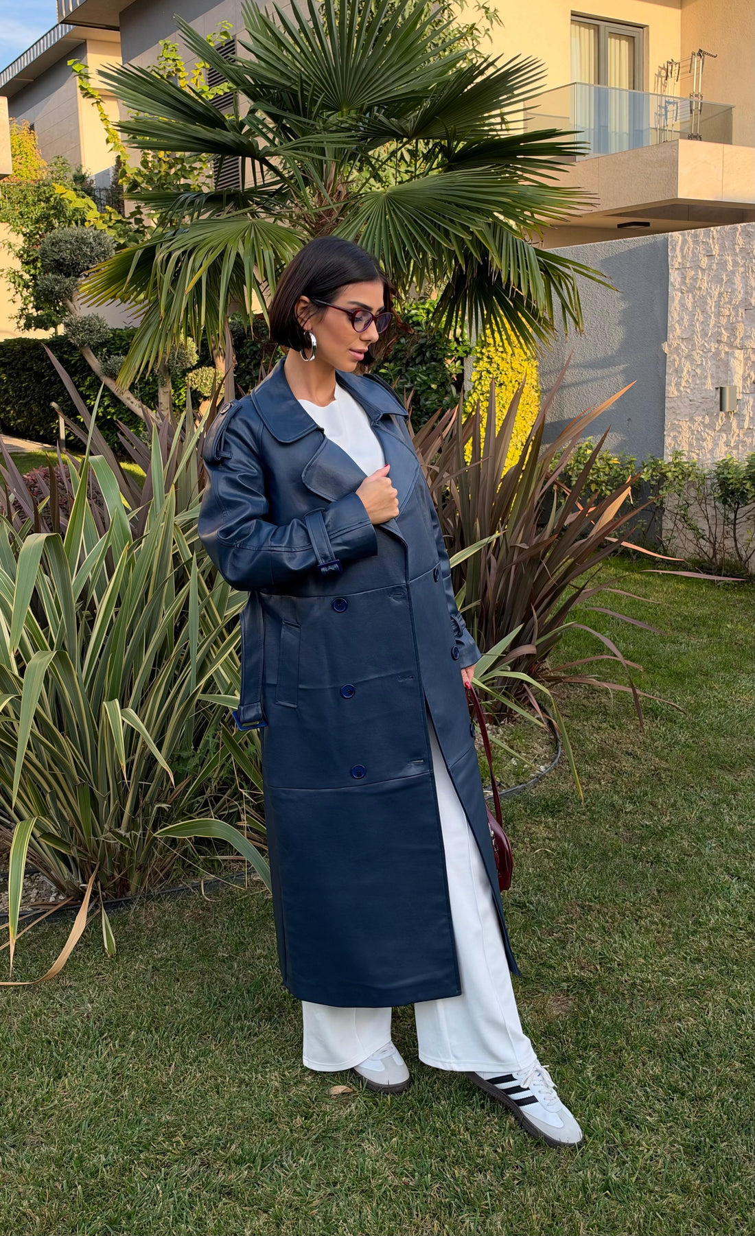 İthal Velvet Deri Lacivert Trench
