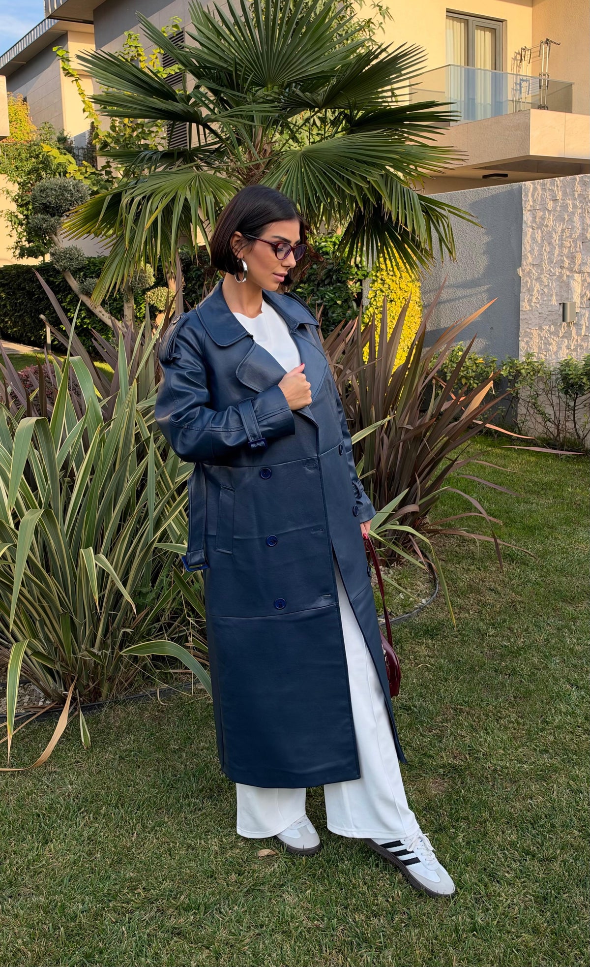 İthal Velvet Deri Lacivert Trench