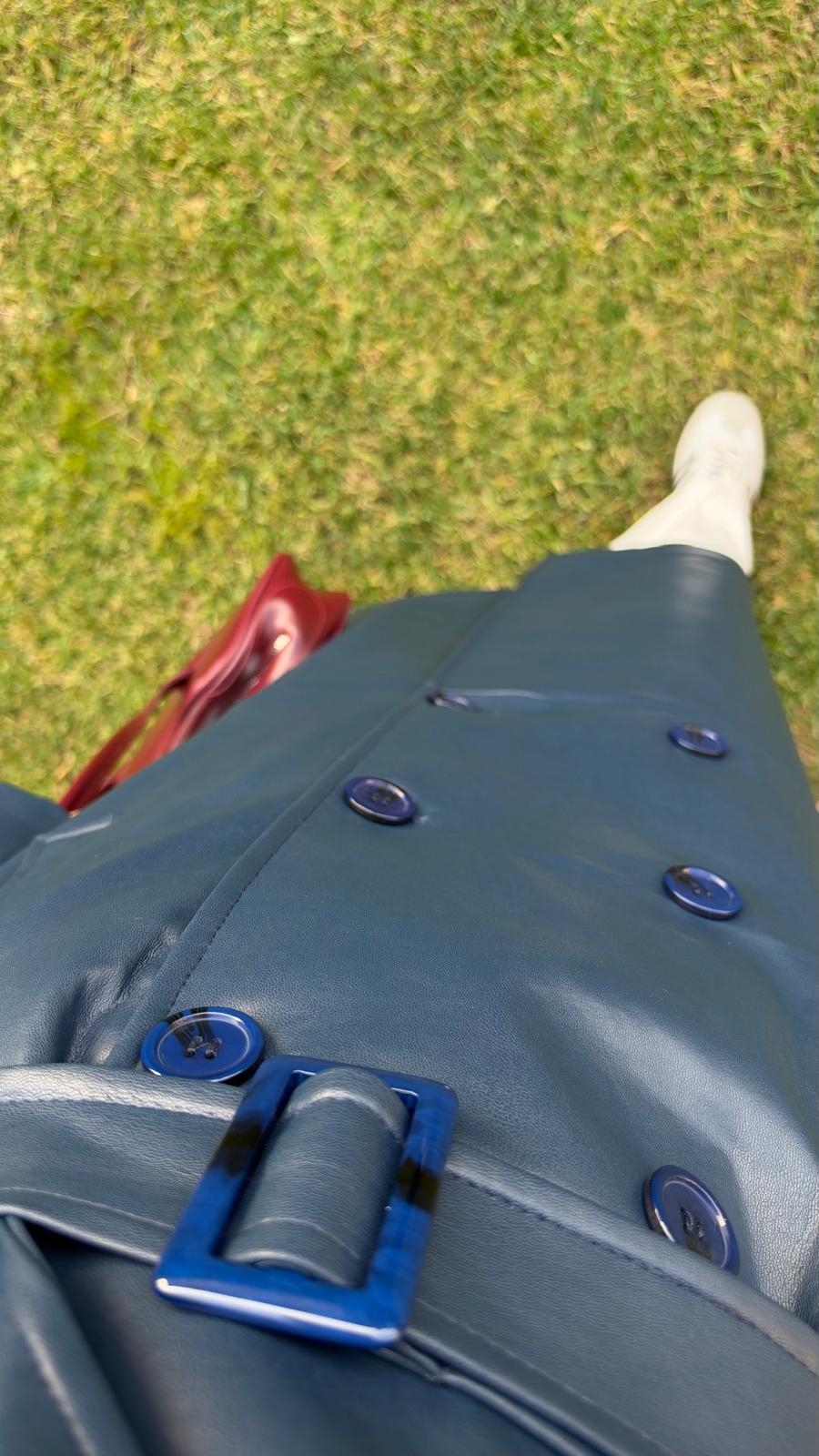 İthal Velvet Deri Lacivert Trench