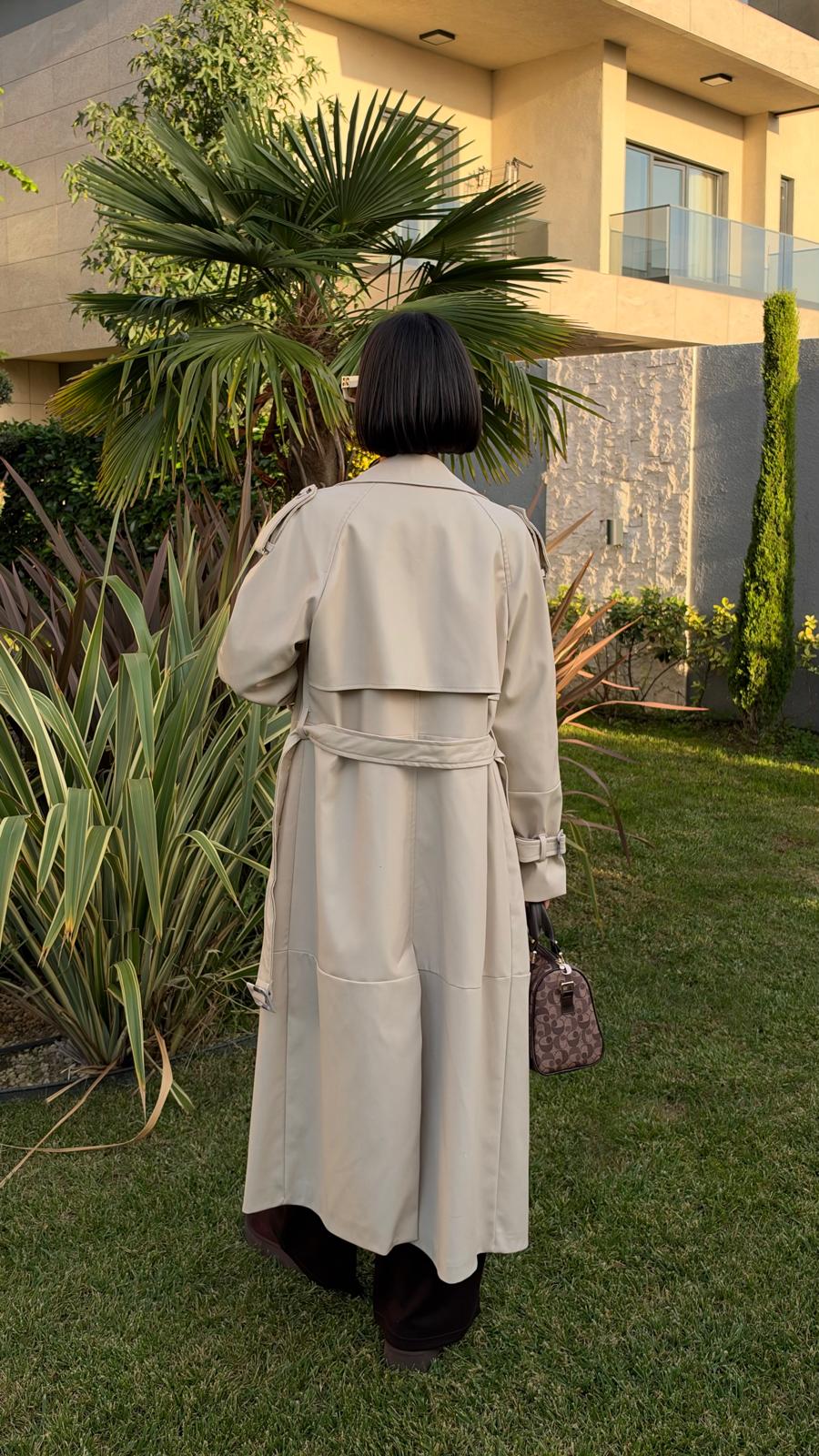İthal Velvet Deri Bej Trench